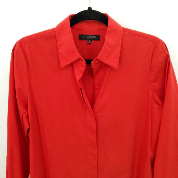 Lafayette 148 New York Stretch Cotton Straight Shirt S Red - Picture 4 of 14